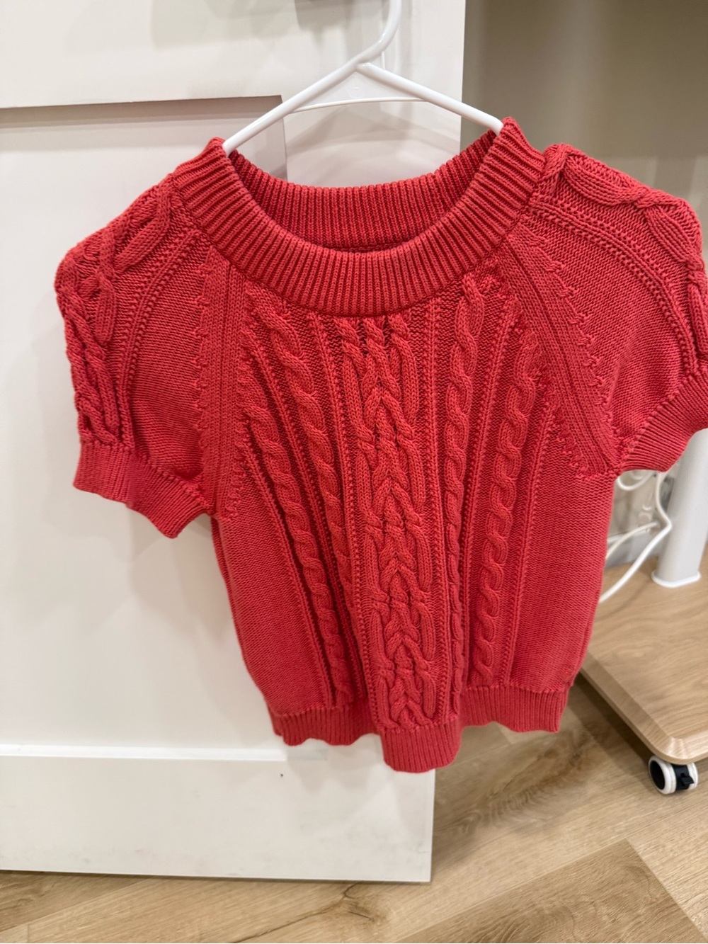 Old Navy Coral-Red Cable Knit Short Sleeve Sweater Top